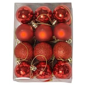 Set of 24 Red Christmas Ornaments Shatterproof Plastic Christmas Tree Decor